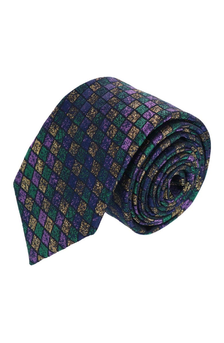Trafalgar Carnival Diamond Multi-Colored Novelty Silk Necktie, Main, color, Purple, Yellow, Green