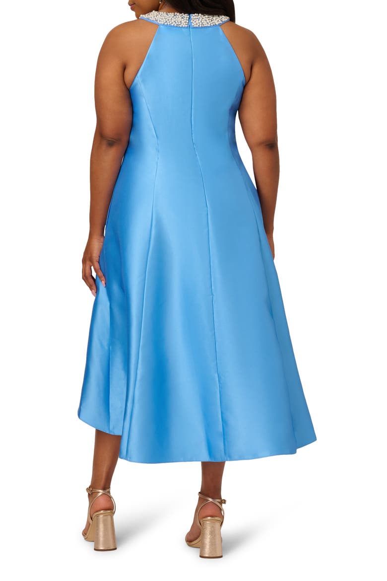 Halter Neck High-Low Mikado Dress, Alternate, color, COOL CLOUD