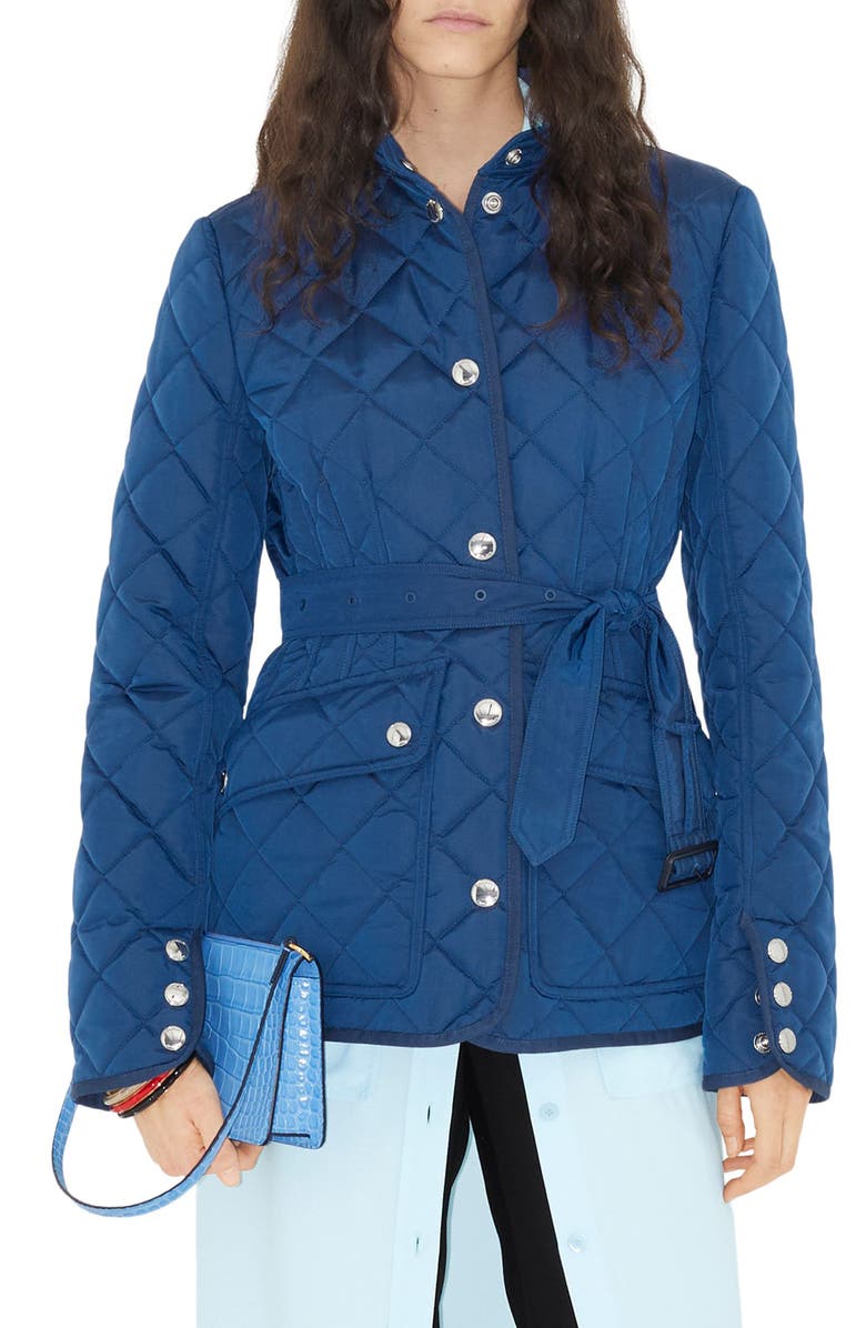 Burberry Pett Diamond Quilted Belted Jacket, Main, color, 