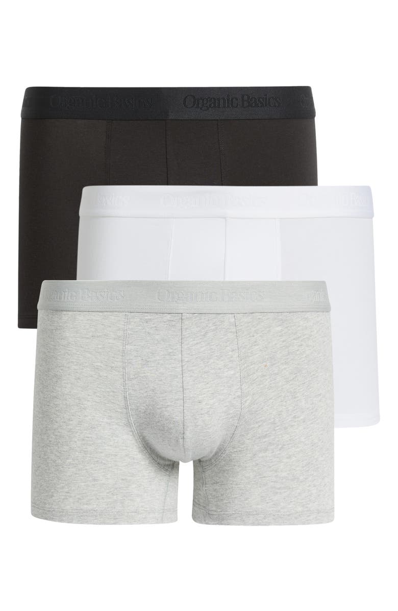 Organic Basics Core 3-Pack Stretch Cotton Trunks, Main, color, Black / White / Grey Melange