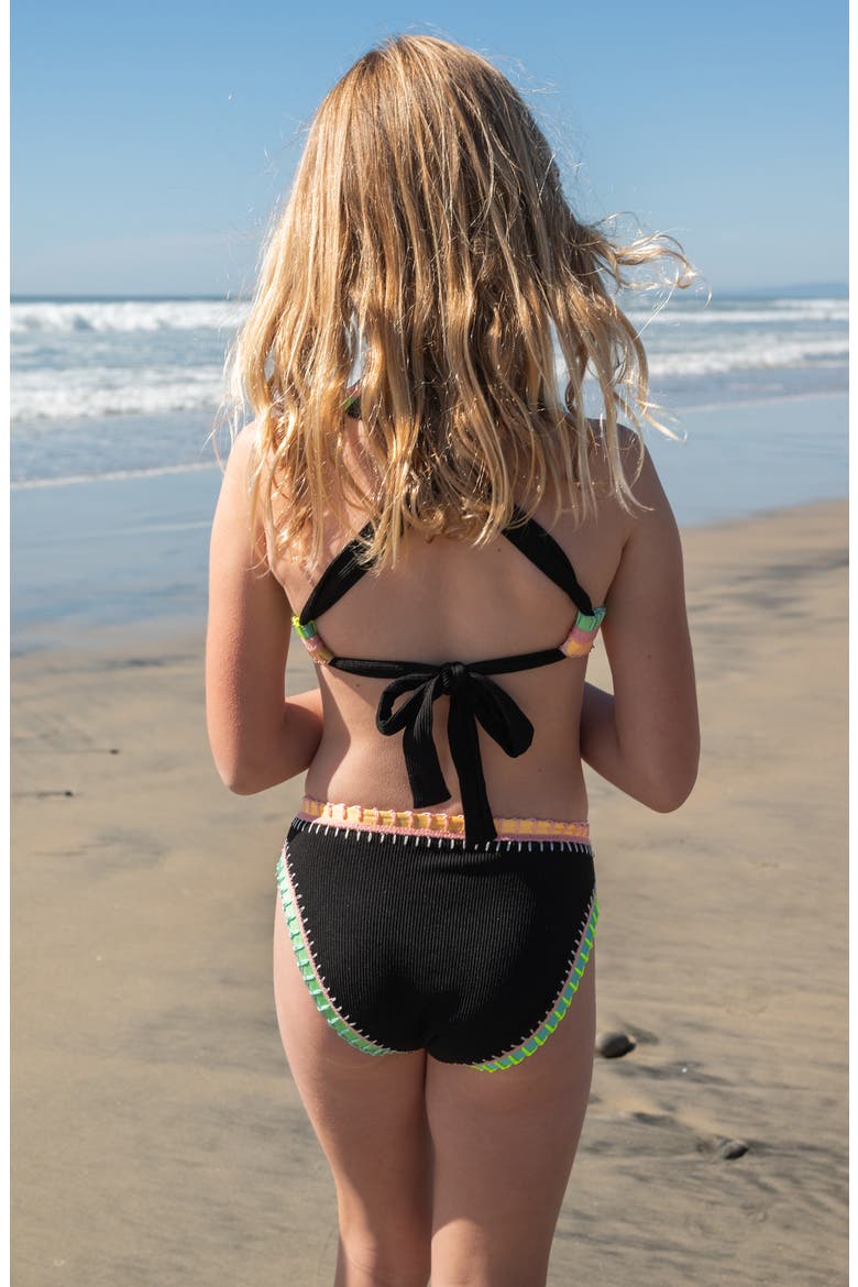 Kids' Rainbow Embroidered Two-Piece Swimsuit, Alternate, color, BLACK PEARL