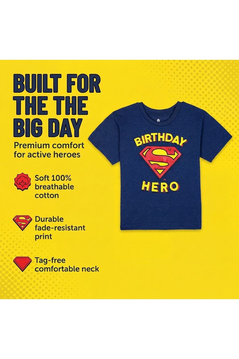 Justice League Superman Short Sleeve T-Shirt, Alternate, color, Navy Superman Birthday