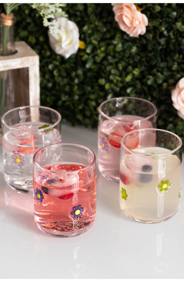 Jeanne Fitz Assorted Flowers Icon Glasses, Set of 4, Alternate, color, Multi