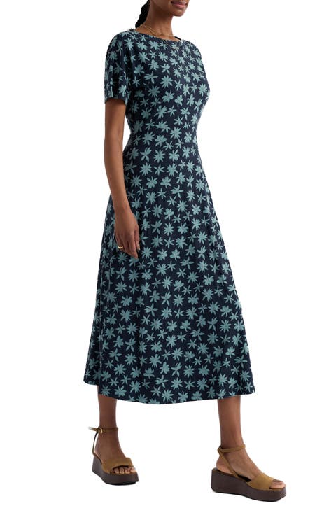 Mirva Floral Stretch Organic Cotton Jersey Midi Dress