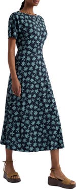 Seasalt Cornwall Mirva Floral Stretch Organic Cotton Jersey Midi Dress