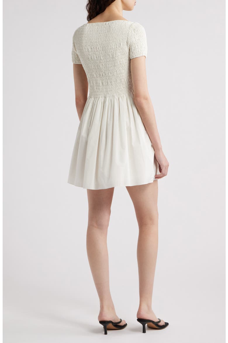Deboni Smocked Cotton Minidress, Alternate, color, WHITE