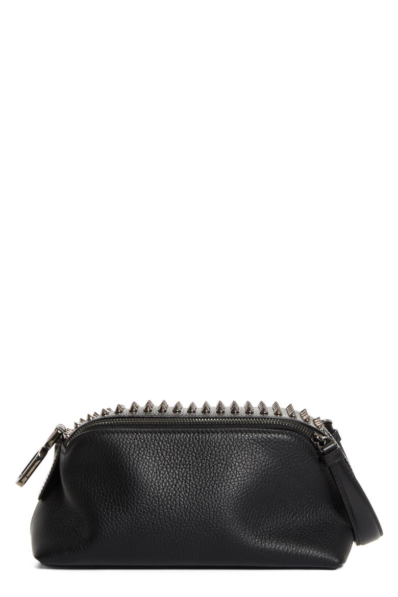Funky Studded Leather Pouch, Main, color, BLACK/ GUN METAL