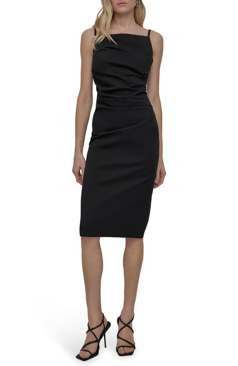 DKNY Ruched Cotton Blend Body-Con Dress, Main, color, Black