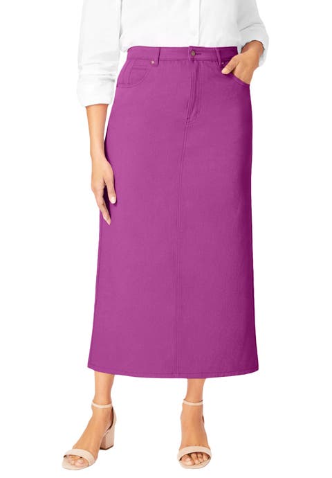 Classic Cotton Denim Midi Skirt (Plus)