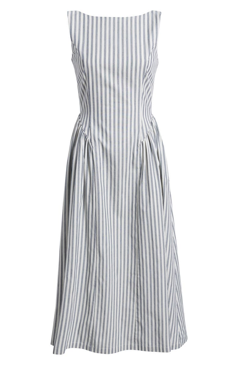 Lulus Olea Stripe Midi Dress, Alternate, color, Navy/ White