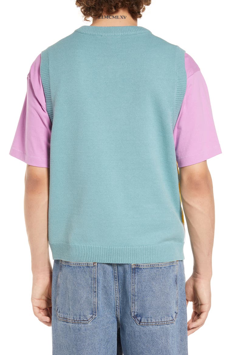 Flower Pattern Cotton Blend Sweater Vest, Alternate, color, TEAL FLORA INTARSIA