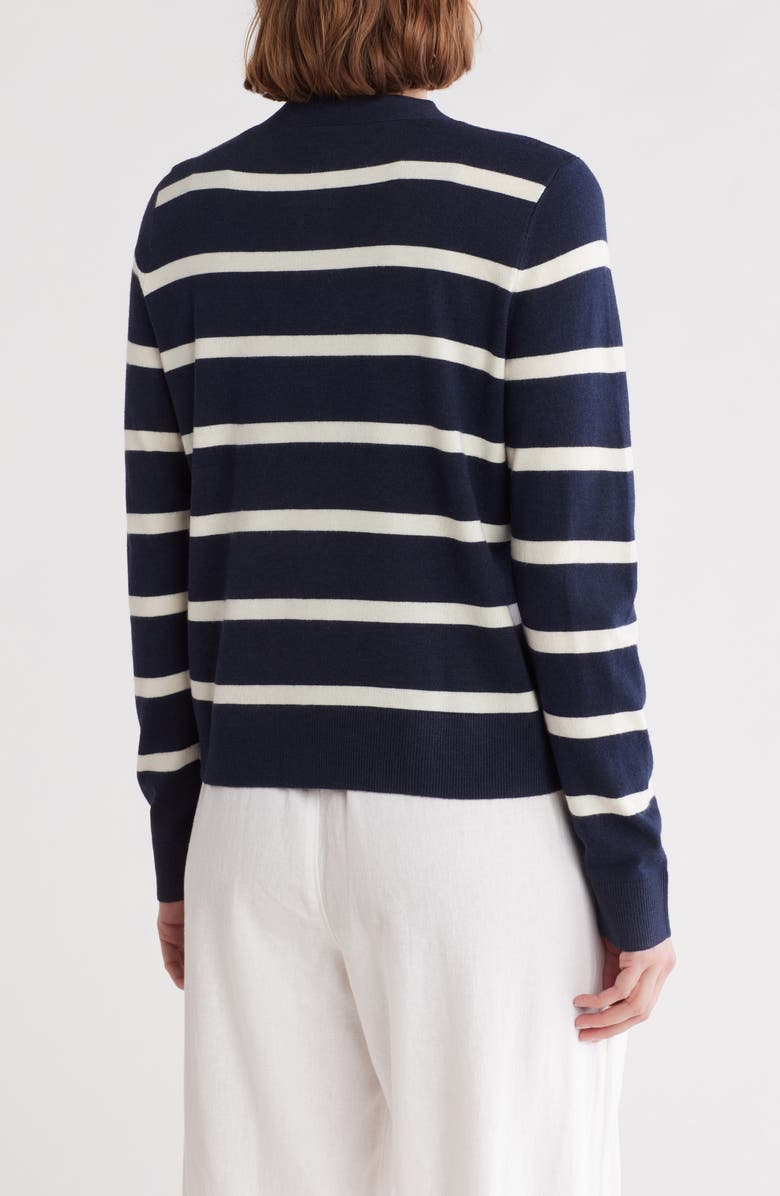 Caslon<sup>®</sup> Classic Crewneck Cardigan, Alternate, color, Navy- Ivory Renee Stripe