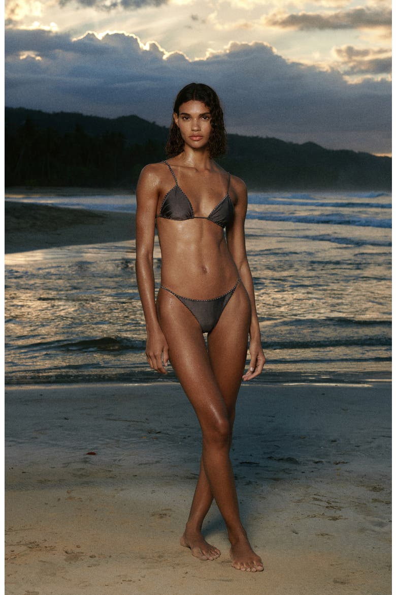 Studded Bikini Top, Alternate, color, GREY