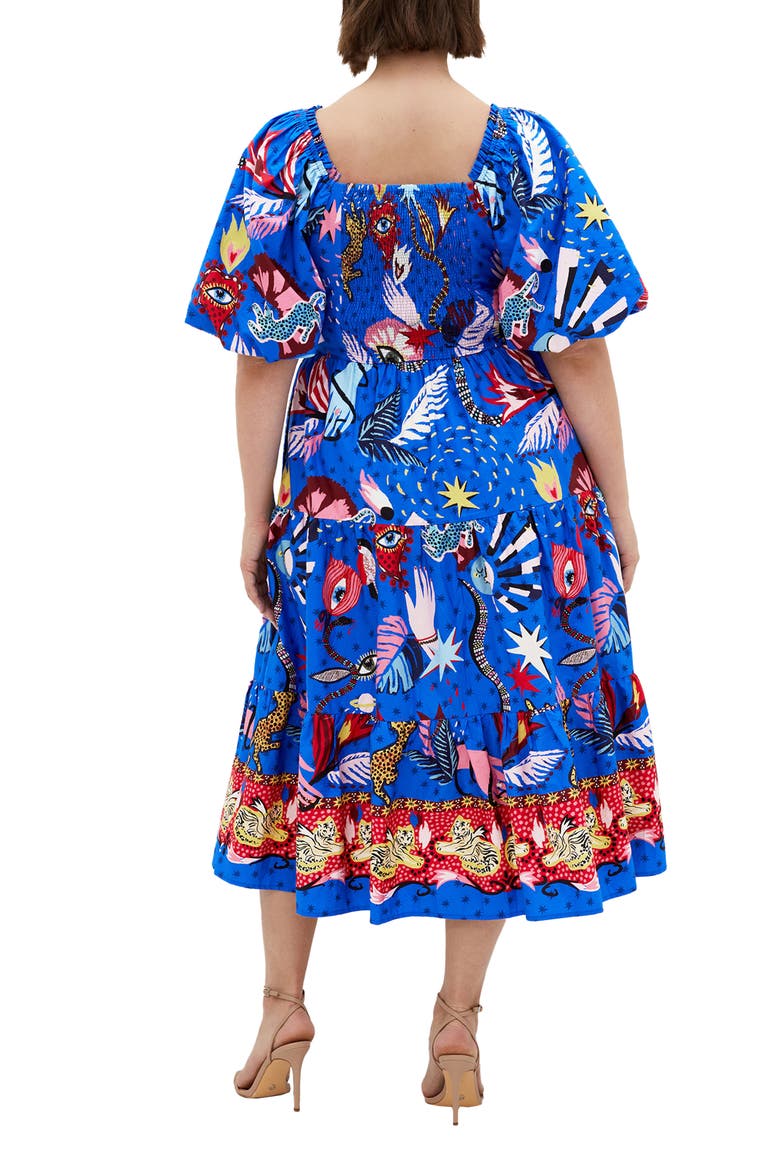 Capria Puff Sleeve Cotton Midi Dress, Alternate, color, CALISTA
