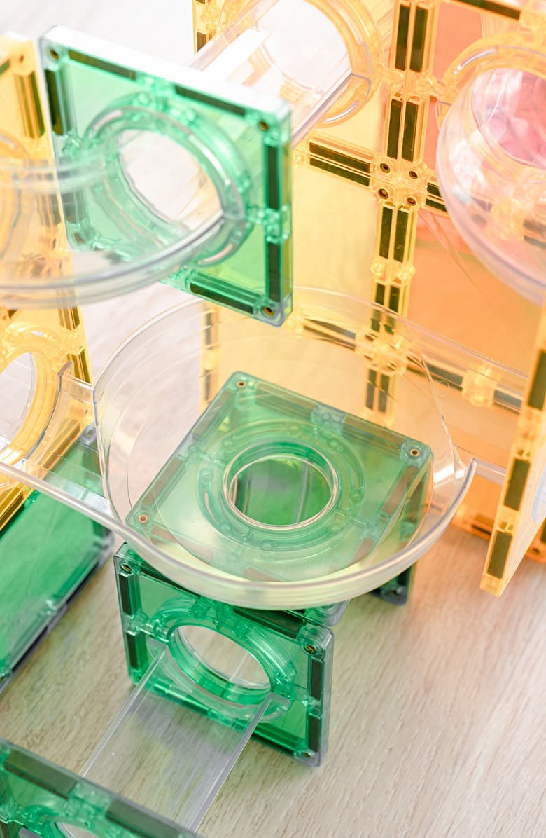 CONNETIX Kids' Rainbow Magnetic Tiles 66-Piece Ball Run Expansion Pack, Alternate, color, Rainbow