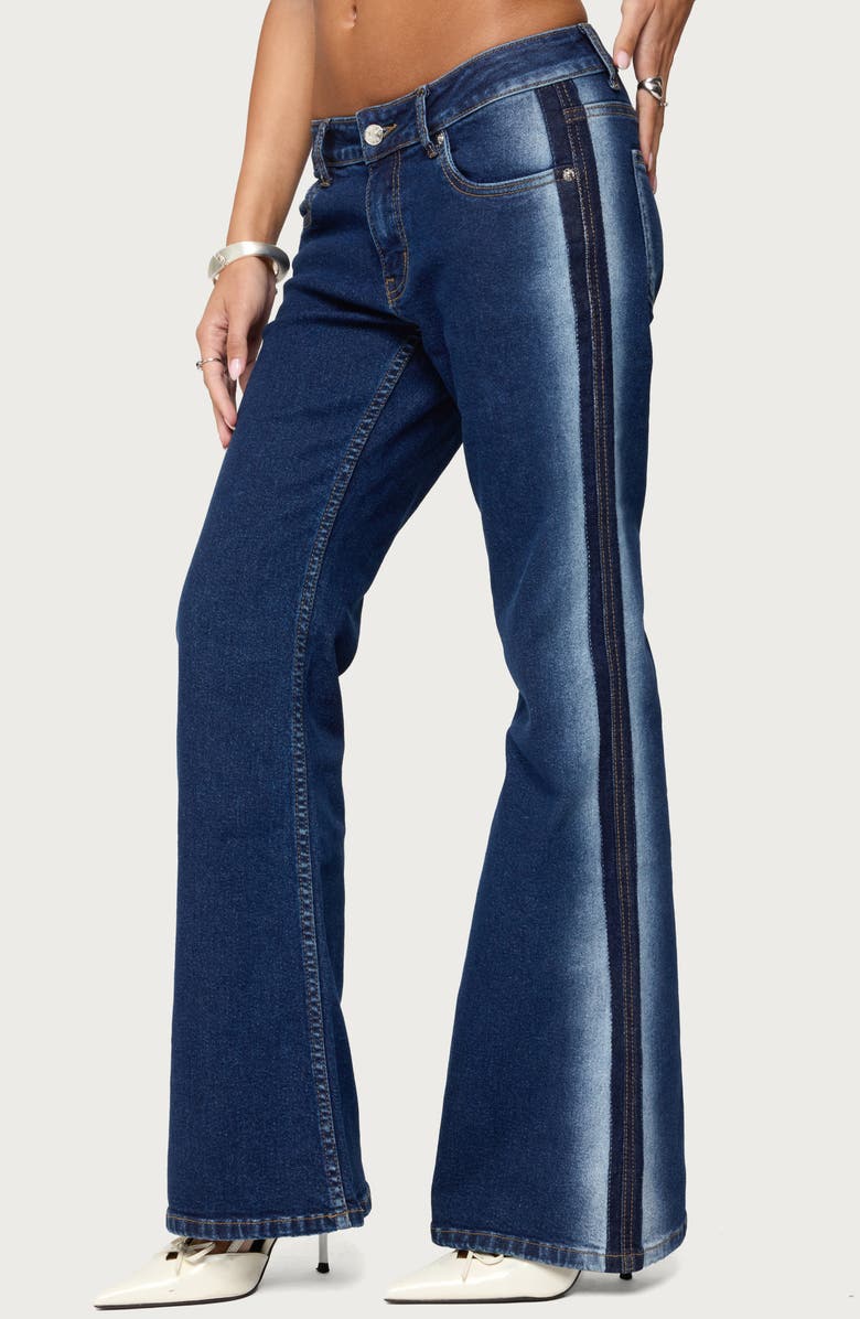 EDIKTED Airbrushed Low Rise Flare Jeans, Alternate, color, Dark-Blue-Washed