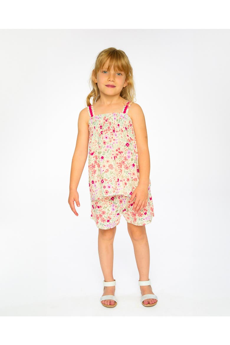 Tank Top with Smocking and Flowers Shorts Set in Muslin, Alternate, color, Off White Printed Flowers