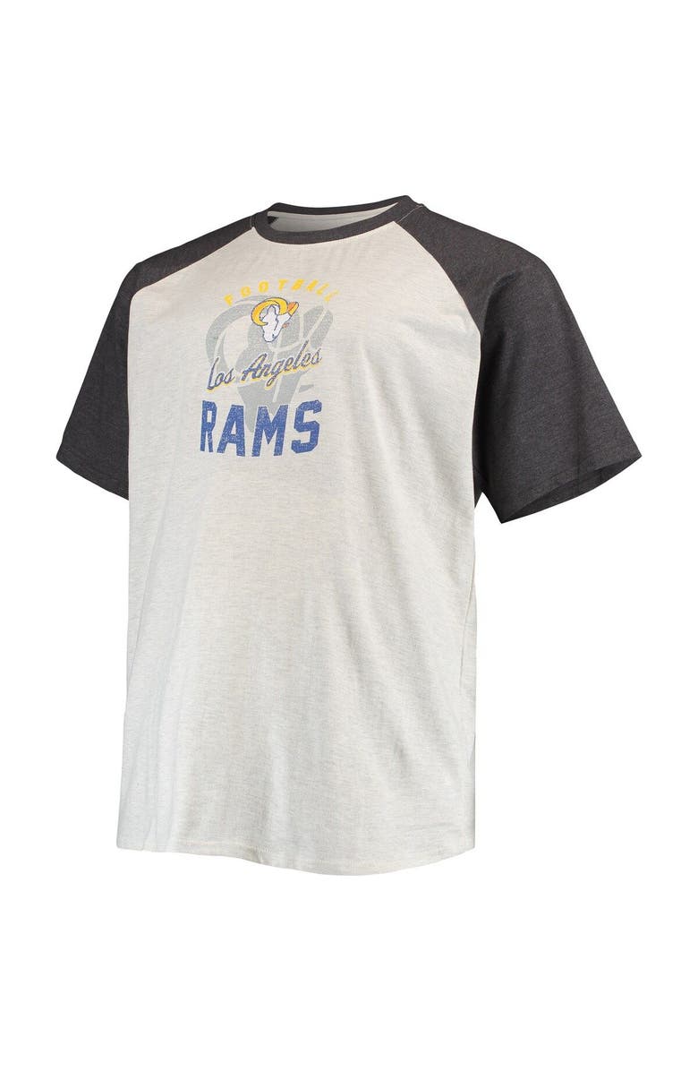 PROFILE Men's Oatmeal/Heathered Charcoal Los Angeles Rams Big & Tall Raglan T-Shirt, Alternate, color, 