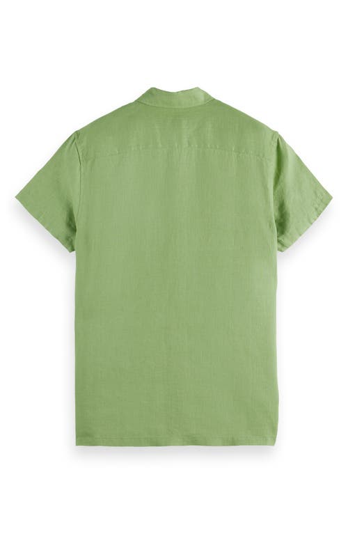Scotch & Soda Short Sleeve Linen Button-up Shirt In Pistachio
