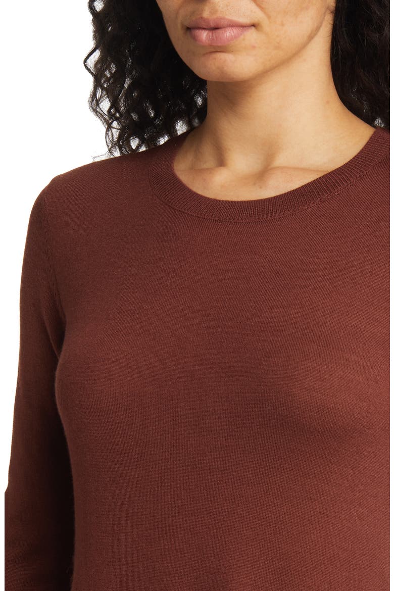 Mixed Media Long Sleeve Midi Dress, Alternate, color, BROWN RAISIN