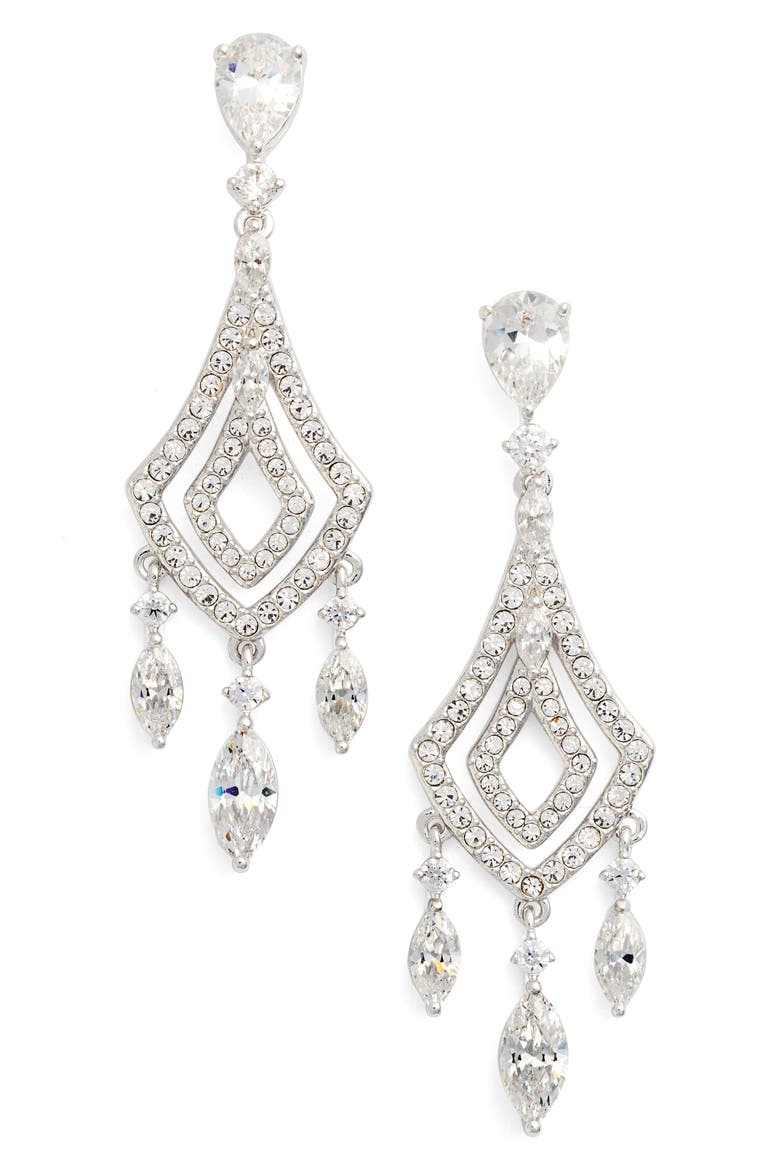 Cubic Zirconia Chandelier Earrings, Main, color, SILVER