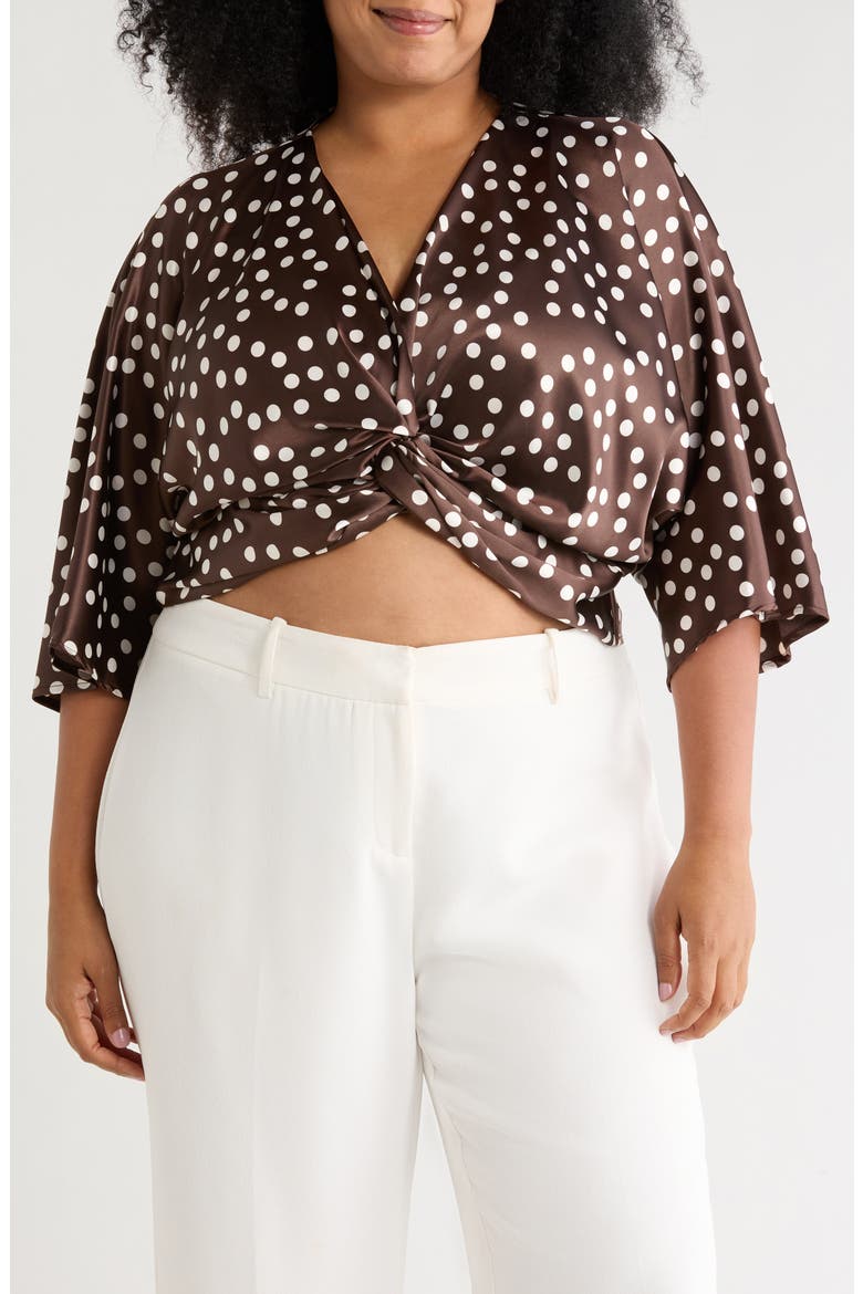 Polka Dot Front Twist Top, Main, color, BROWN