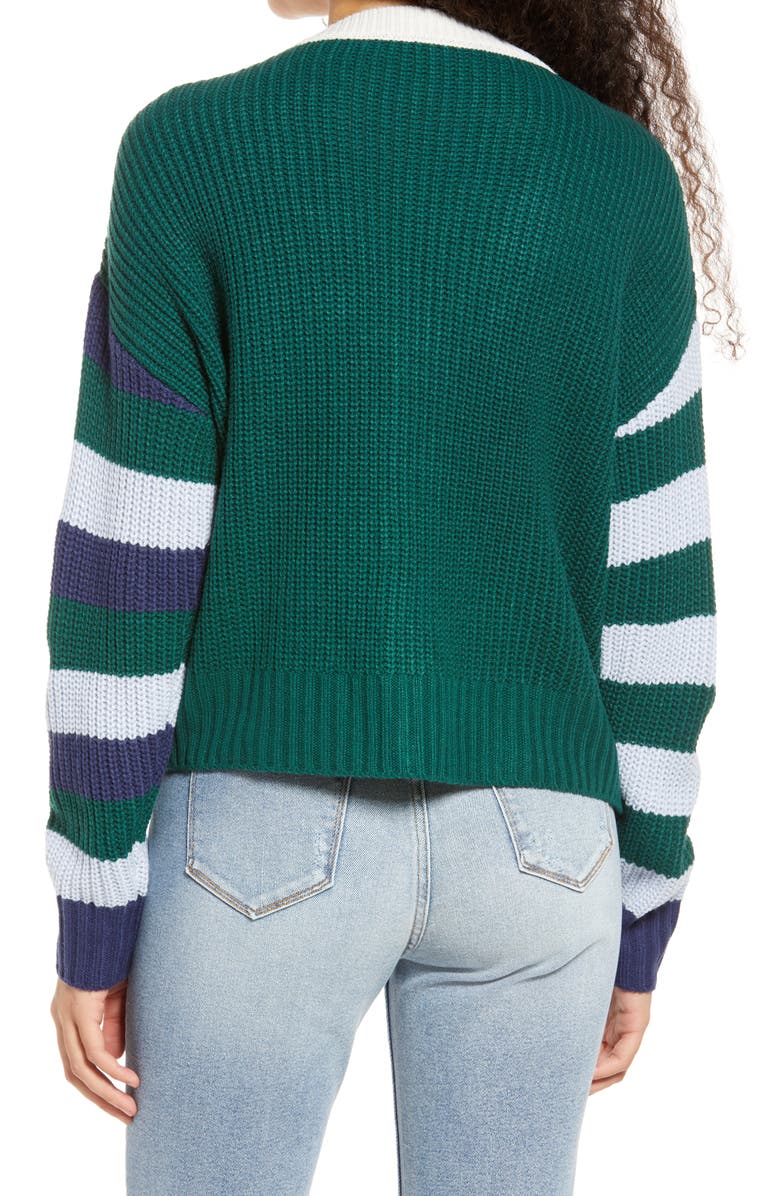 Vigoss Colrblock Stripe Sleeve Cardigan, Alternate, color, 