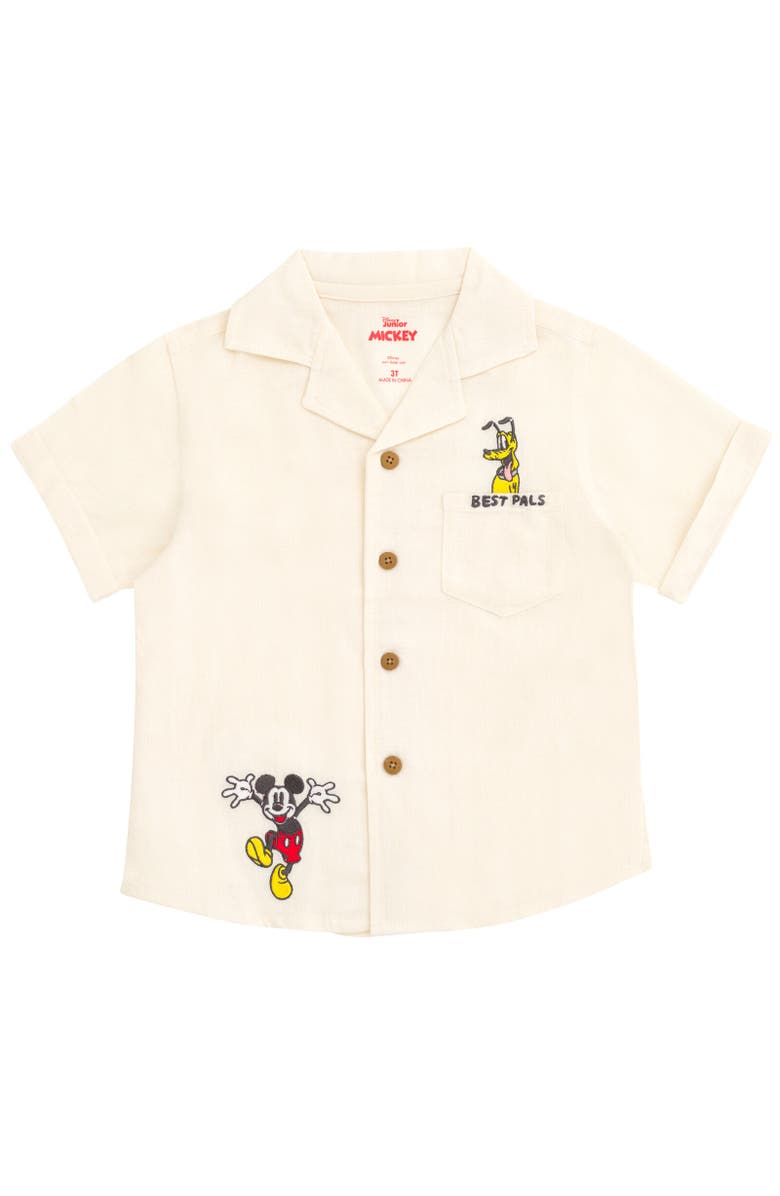 Disney Mickey Mouse & Friends Button-Down T-Shirt & Shorts Set, Alternate, color, Beige
