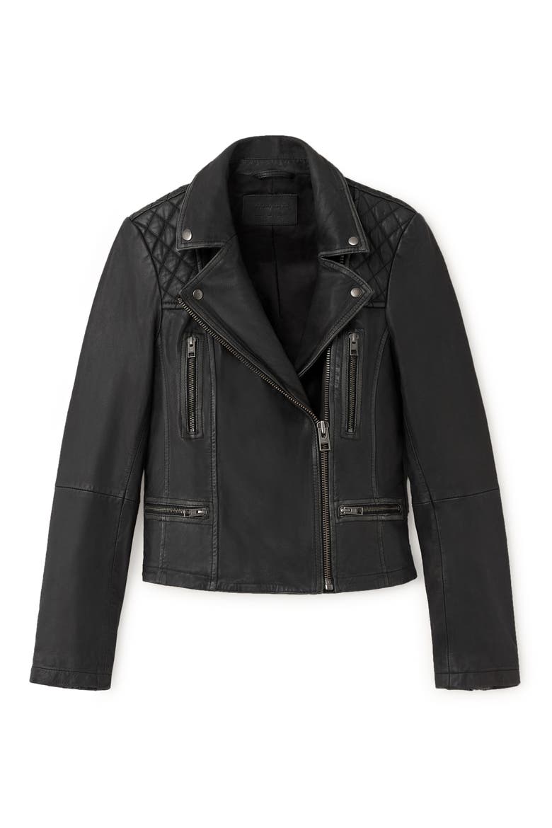 Cargo Leather Biker Jacket, Alternate, color, BLACK/ GREY