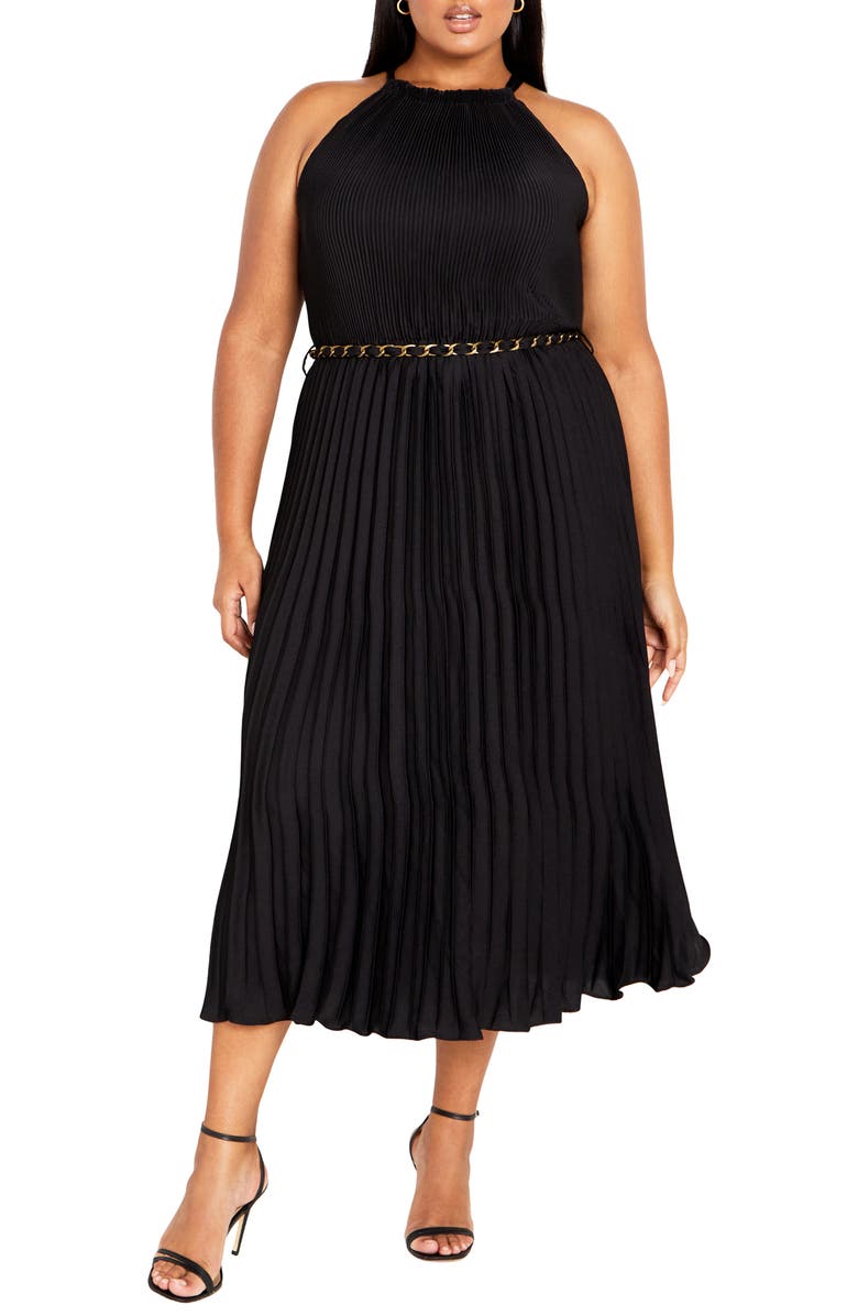 City Chic Isobel Pleated Midi Dress, Main, color, 
