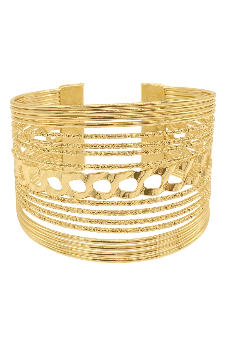 Adornia Multistrand Layered Cuff Bracelet, Main, color, Gold