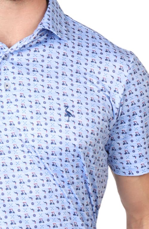 Tailorbyrd Golf Cart Print Performance Polo In Blue Byrd