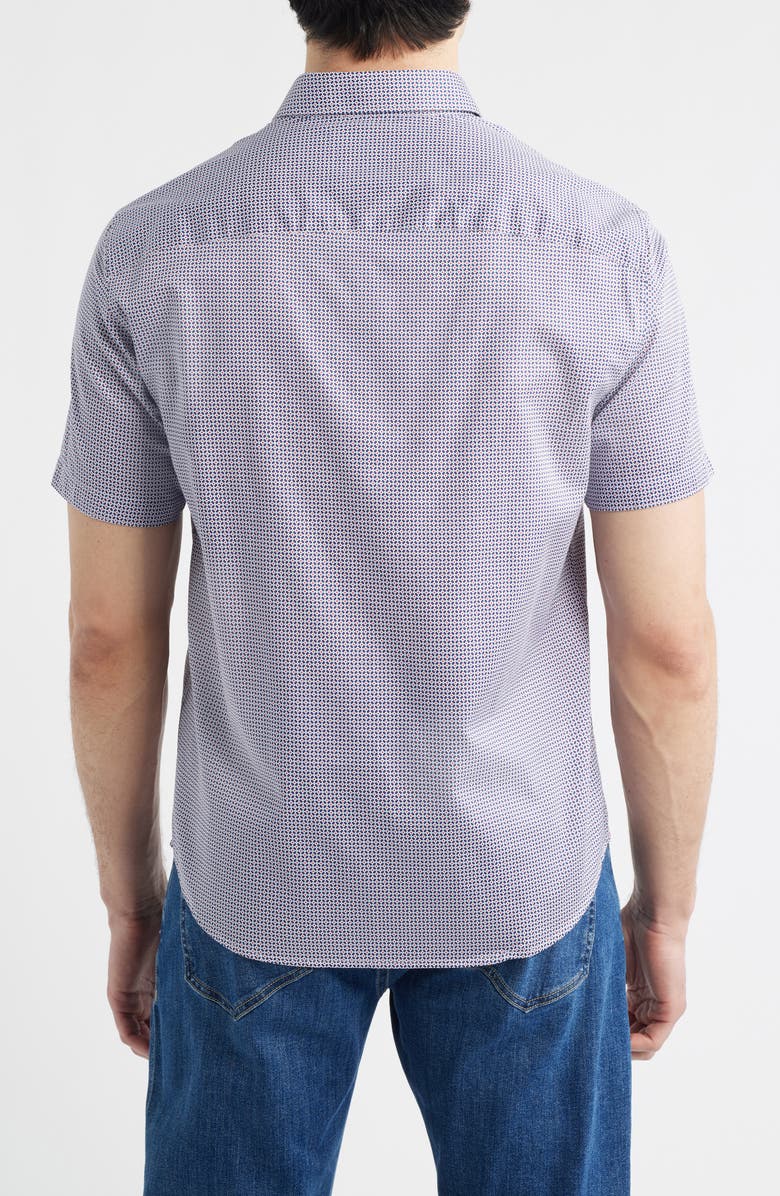 Johnston & Murphy Logan Microprint Short Sleeve Cotton Blend Button-Up Shirt, Alternate, color, Navy / Red Mini Floral