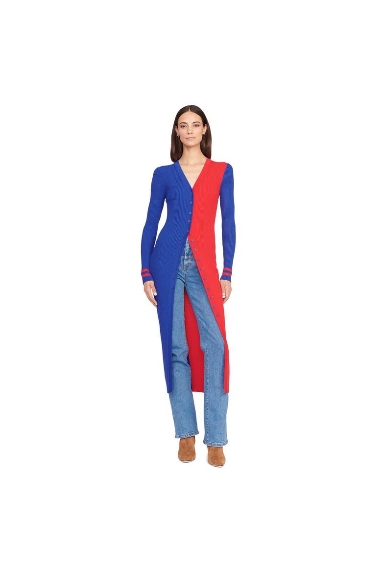 Women's STAUD Royal/Red New York Giants Shoko Knit Button-Up Sweater Dress, Alternate, color, Royal