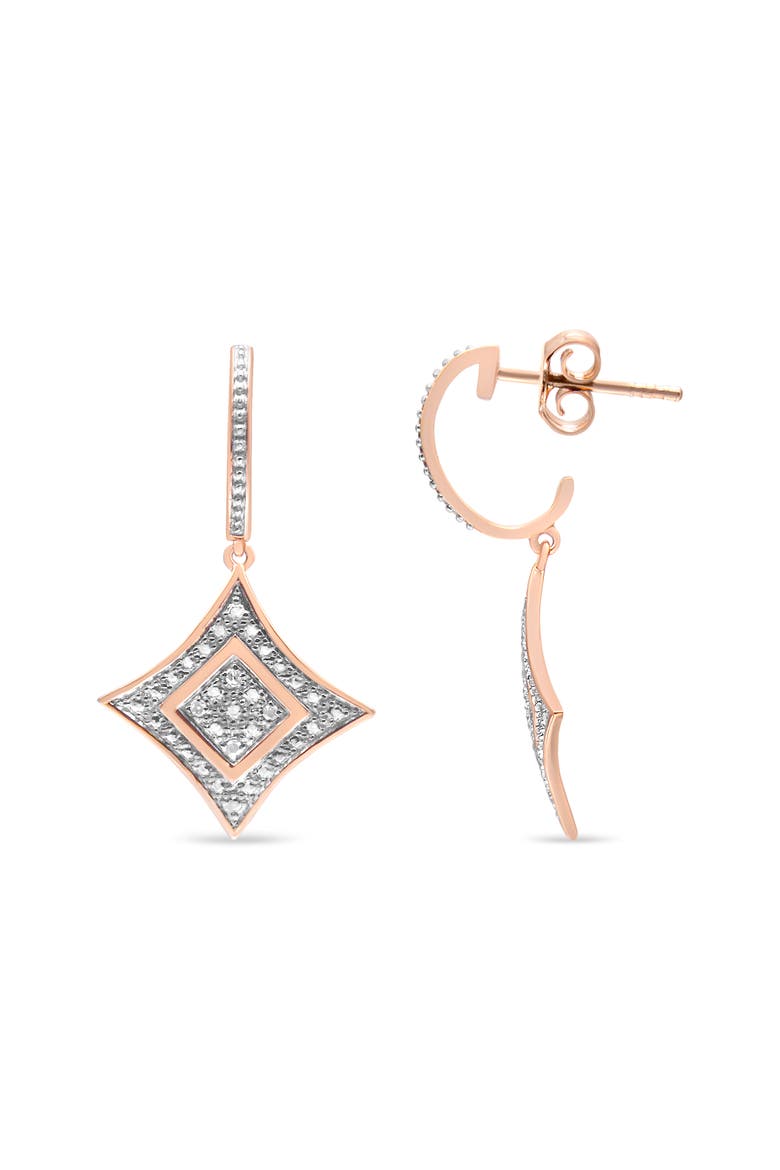 10K Rose Gold Plated Silver Round Diamond Cushion Dangle Earrings, Alternate, color, Pink