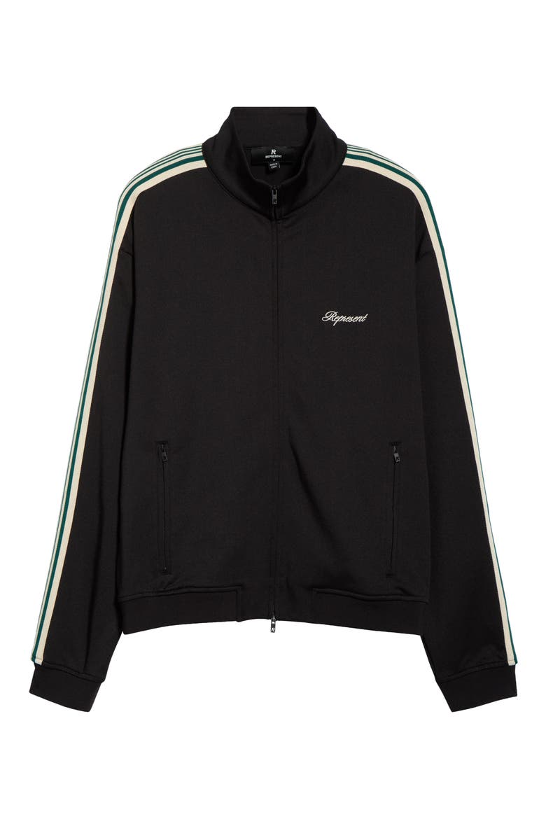 Embroidered Logo Tape Stripe Track Jacket, Alternate, color, JET BLACK