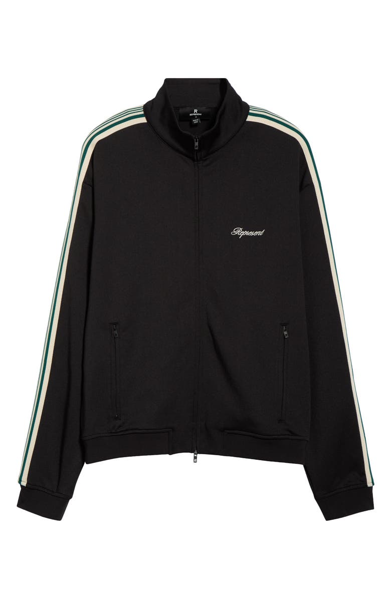Represent Embroidered Logo Tape Stripe Track Jacket, Alternate, color, Jet Black
