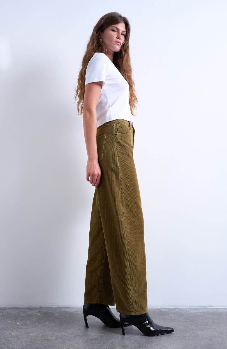Topshop High Waist Barrel Corduroy Jeans, Alternate, color, Tan
