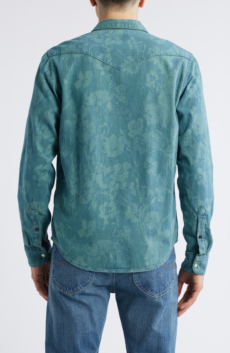 Paul Smith + Lee Floral Cotton Denim Western Snap-Up Shirt, Alternate, color, Light Greyish Green