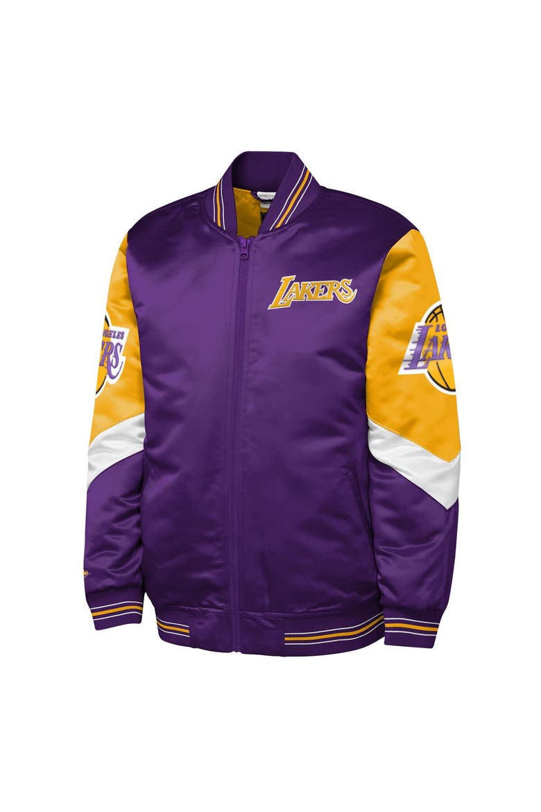 Youth Mitchell & Ness  Purple Los Angeles Lakers Throw It Back Heavyweight Full-Zip Satin Jacket, Alternate, color, Purple