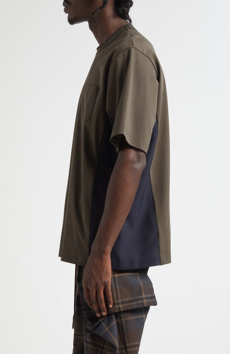 Sacai Suiting Mixed Media Pocket T-Shirt, Alternate, color, Khaki/ Navy