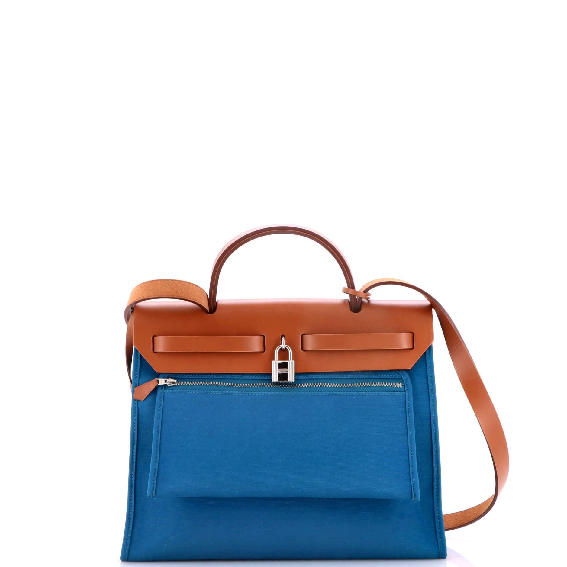 Pre-Owned Hermes Herbag Zip Leather and Toile 31, Alternate, color, Blue Izmir