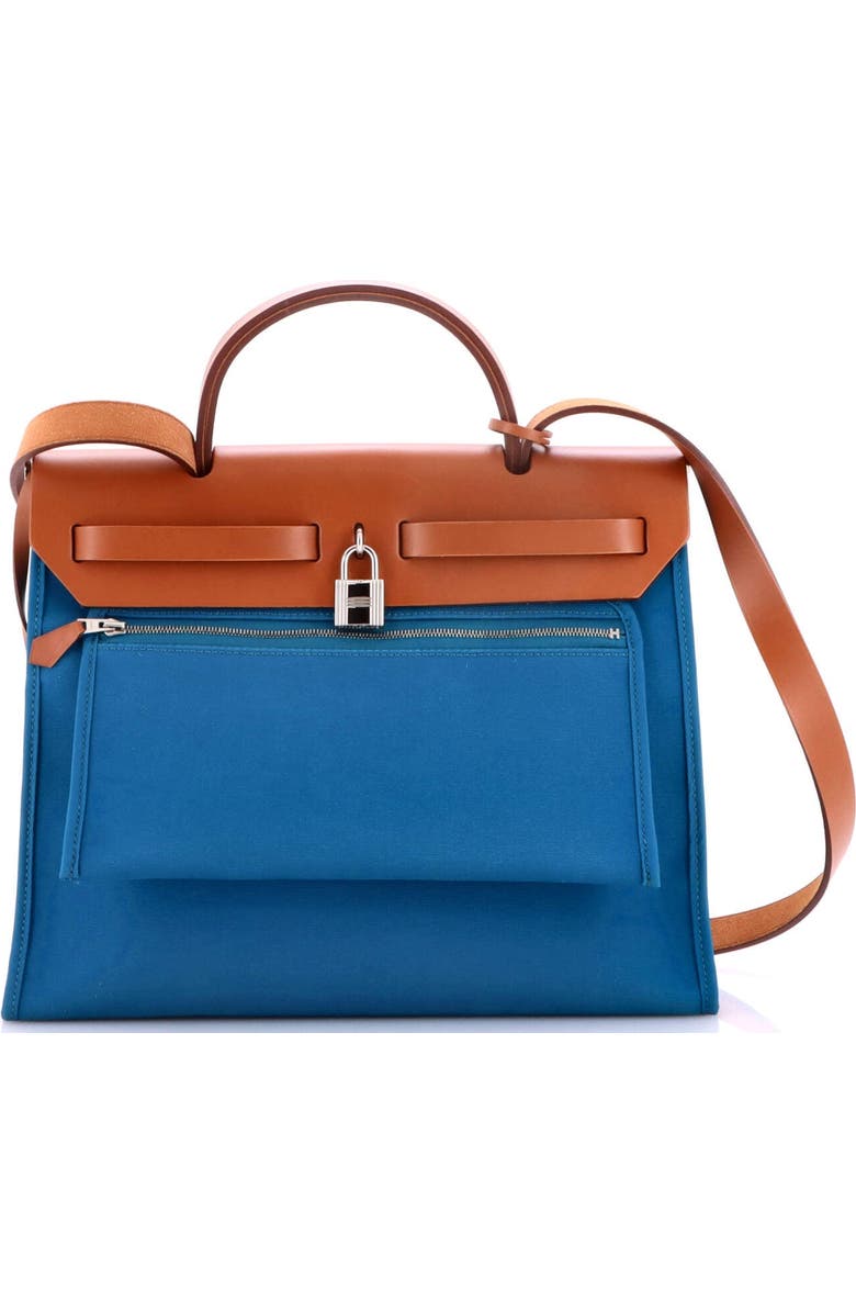 Pre-Owned Hermes Herbag Zip Leather and Toile 31, Alternate, color, Blue Izmir