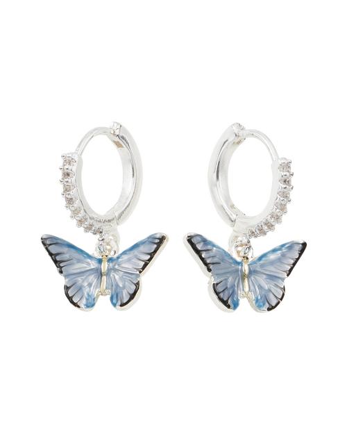 Fable England Blue Butterfly Earrings Silver