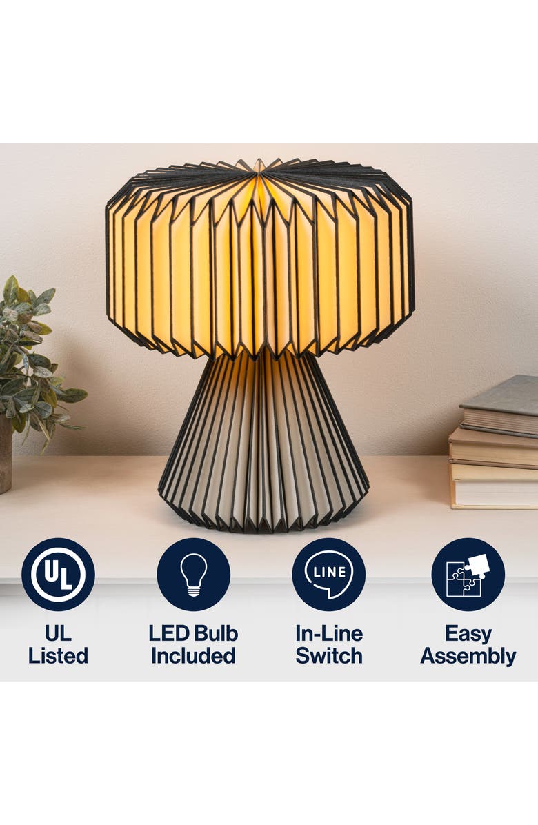 JONATHAN Y Zelda 12.8" Modern Art Deco Paper Pleated Shade Accent LED Table Lamp, Alternate, color, Black Natural