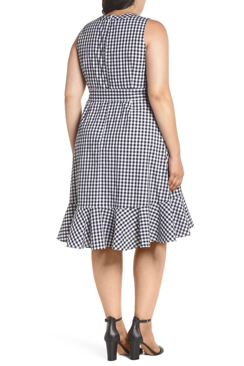 Belted Ruffle Hem Gingham Dress, Alternate, color, BLACK/ WHITE