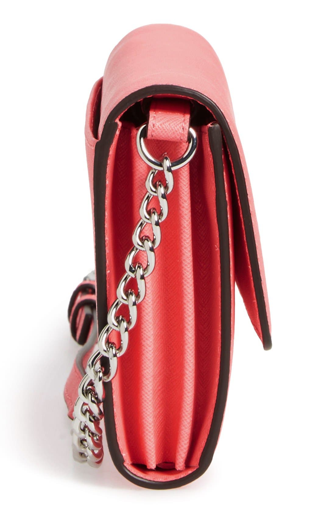 'Large Jet Set' Saffiano Leather Crossbody Bag, Alternate, color, CORAL/ SILVER