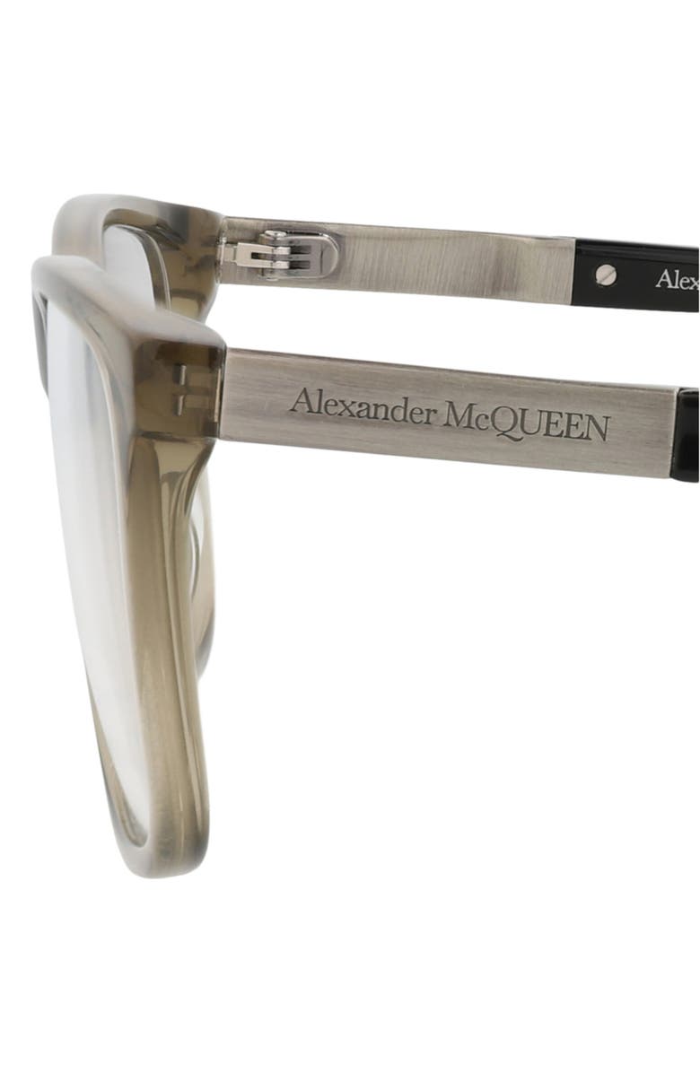 McQueen 56mm Rectangular Optical Glasses, Alternate, color, Green Silver Transparent
