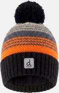 Deux par Deux Striped Ribbed Cuff Knit Hat with Pompom