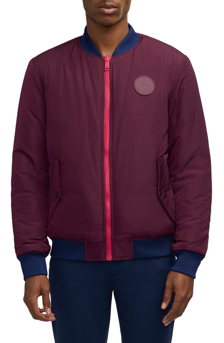 Scotch & Soda Evlon Reversible Faux Shearling Bomber Jacket, Main, color, Dark Grape